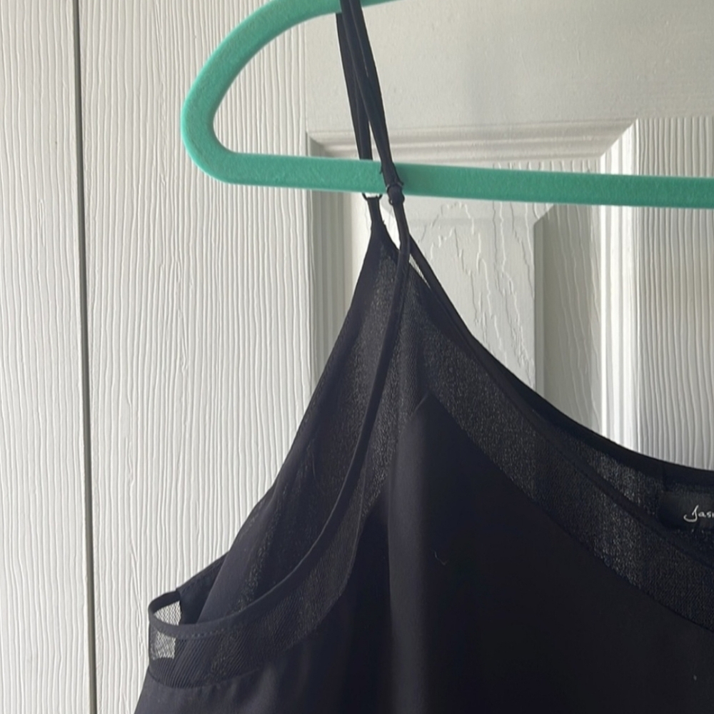 🕷️🖤🕷️ Fabulous Onyx Black Solid & Sexy Mesh Camisole Tank Top Blouse - XL - Picture 5 of 11